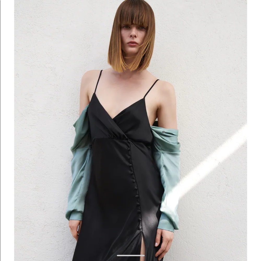 Zara Black Satin Lingerie Style Dress (NWT)